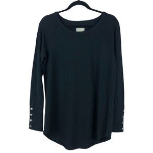 Chaser Black Waffle Knit Button Long Sleeve Shirt Large